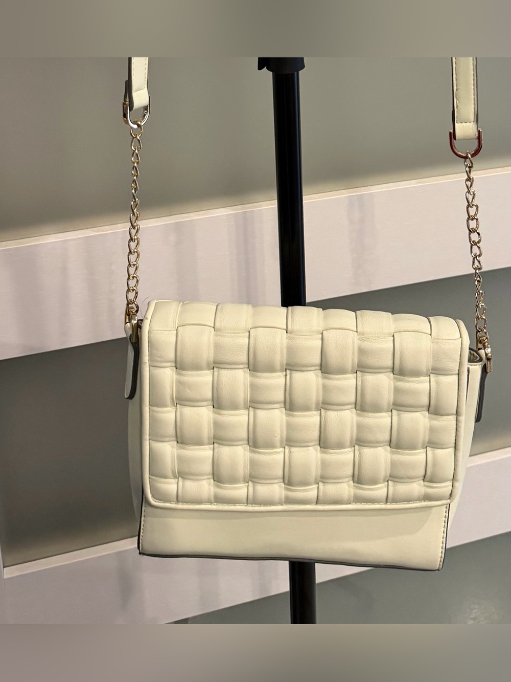 a new day Woven Flap Crossbody in Ivory Cream